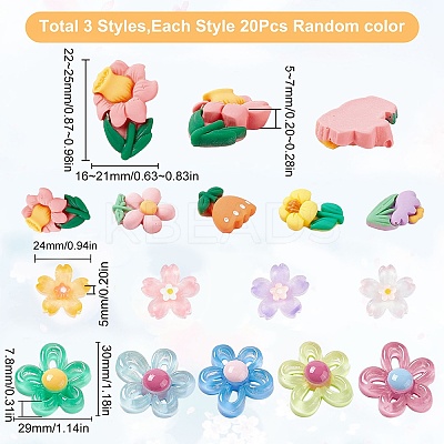 60Pcs 3 Styles Transparent Resin Cabochons CRES-SC0002-49-1