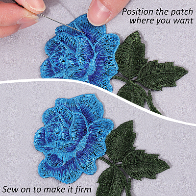 14Pcs 7 Colors Rose Flower Shape Computerized Embroidery Cloth Iron on/Sew on Patches PATC-CP0001-04-1
