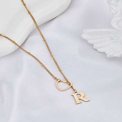 1Pc Letter & Heart Stainless Steel Lariat Necklaces for Women NJEW-LP0002-87G-R-1