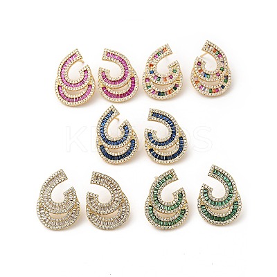 Cubic Zirconia Teardrop Stud Earrings KK-E060-12G-1