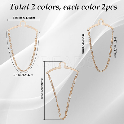 4Pcs 2 Colors Brass Hanging Chains Collar Pins Tie Clips AJEW-SC0004-03-1