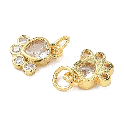 Brass Pave Cubic Zirconia Paw Print Charms KK-I355-17G-06-1
