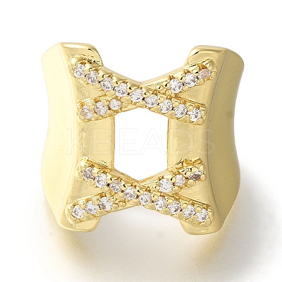 Rack Plating Letter X Brass Clear Cubic Zirconia Open Cuff Rings RJEW-S411-25G-1