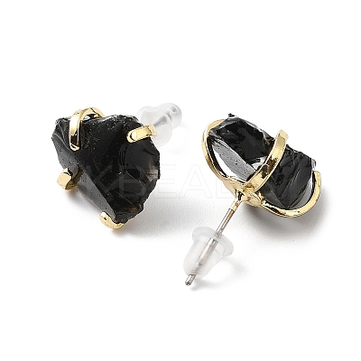 Raw Rough Natural Obsidian Stud Earrings EJEW-R148-01LG-03-1