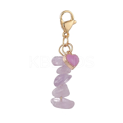 Alloy Enamel Heart & Natural Amethyst Chip Bead Pendant Decorations HJEW-JM00986-01-1