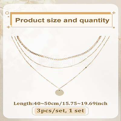 3Pcs Brass Disc Pendant 3 Layer Necklaces for Women NJEW-LP0009-31-1