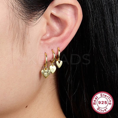3 Pcs 3 Style Cubic Zirconia Heart Dangle Hoop Earrings for Women EJEW-F317-08G-1