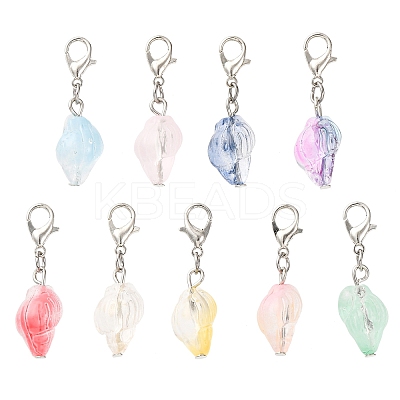 9Pcs Glass Conch Pendant Decorations HJEW-JM04153-1
