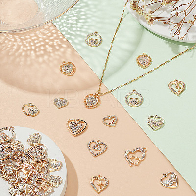 40Pcs 10 Styles Alloy Rhinestone Pendants ALRI-AR0001-10-1