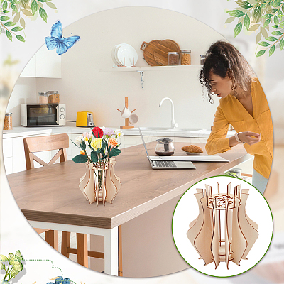 Wooden Puzzle Flower Vase Figurines DIY-WH0308-567-1