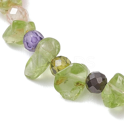 Natural Peridot Chip & Cubic Zirconia Bead Slider Bracelets for Women BJEW-JB13284-1