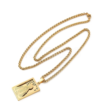 201 Stainless Steel Virgin Mary Pendant Wheat Chain Necklaces for Men NJEW-S387-09G-02-1