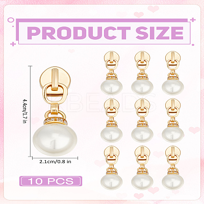 10Pcs Alloy & Round Resin Imitation Pearl Zipper Sliders AJEW-LP0006-95-1