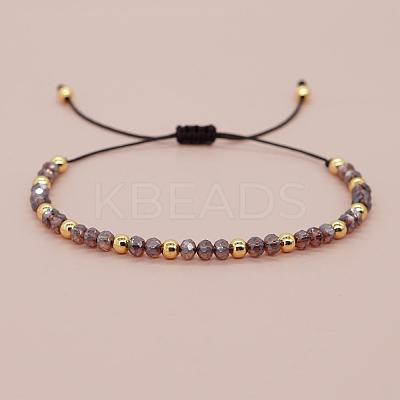 Glass & Brass Round Beads Braided Bead Bracelets RD6595-12-1