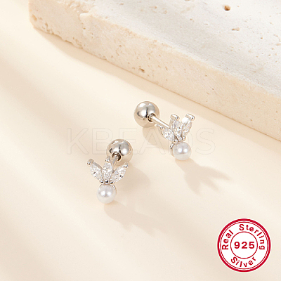 Anti-Tarnish Rhodium Plated 925 Sterling Silver Micro Pave Cubic Zirconia Flower Stud Earrings LS-CX0038-1-1