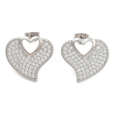 Brass Pave Cubic Zirconia Stud Earrings EJEW-U005-10P-1