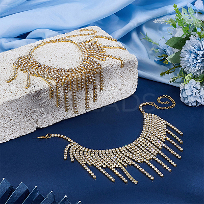 2Pcs Bohemian Brass Full Crystal Rhinestone Tassel Anklets for Women AJEW-PH0007-81G-1