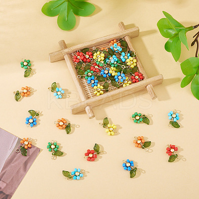 36Pcs 6 Style Glass Seed & Acrylic Connector Charms PALLOY-TA00220-1