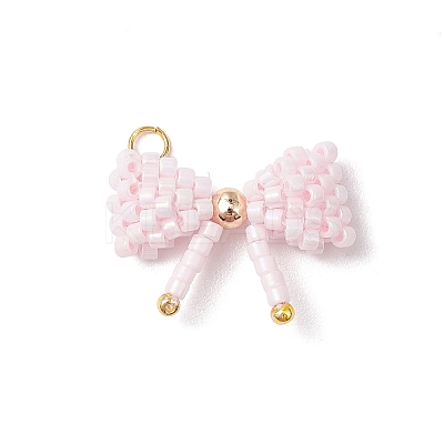 Glass Seed Beaded Bowknot Pendants PALLOY-MZ00564-02-1