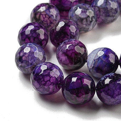 Faceted Natural Dragon Veins Agate Beads Strands G-F447-12mm-P09-1