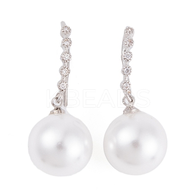 Rack Plating Brass Cubic Zirconia ABS Pearl Earring Hooks EJEW-S219-16P-03-1