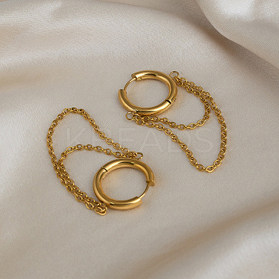 304 Stainless Steel Double Chain Tassel Hoop Earrings for Women MX0764-1