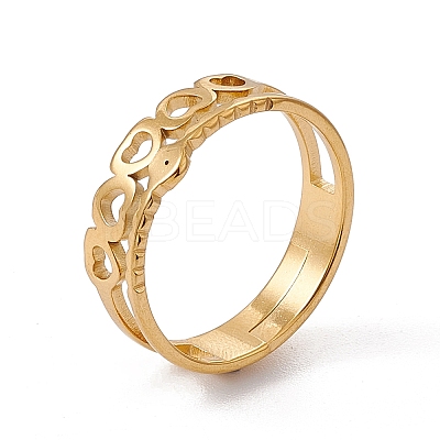 Ion Plating(IP) 201 Stainless Steel Hollow Out Heart with Evil Eye Finger Ring for Women RJEW-C045-06G-1