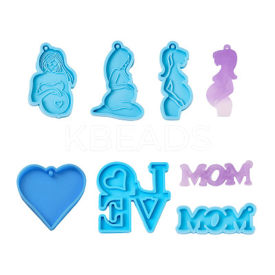6Pcs 6 Style Mother's Day Theme DIY Pendants Silicone Molds DIY-BG0001-37-1