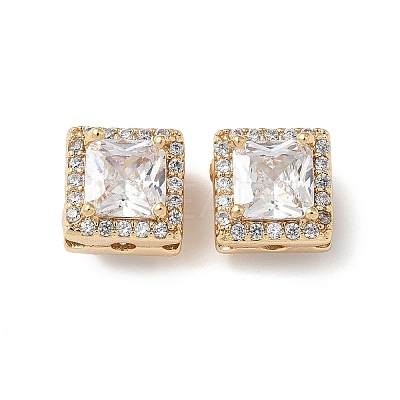 Brass Micro Pave Clear Cubic Zirconia Beads KK-G531-04G-1