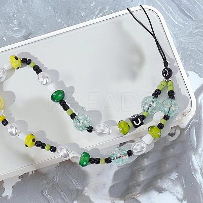 Resin Beaded Mobile Phone Lanyard Wrist Strap HJEW-WH0069-05-1