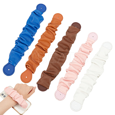 5Pcs 5 Colors Wrinkled PU Leather Mobile Phone Wrist Strap AJEW-WR0001-74-1