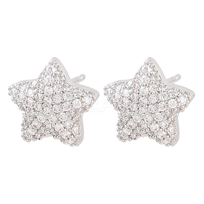 Brass Micro Pave Clear Cubic Zirconia Stud Earrings EJEW-G471-31P-01-1