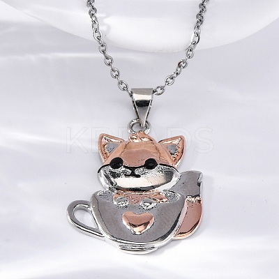 Brass Cute Cup Fox Pendant Cable Chain Necklaces for Women LS-NJEW-C067-03P-1