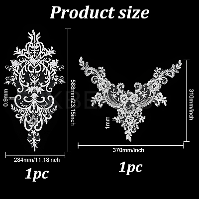 2Pcs 2 Style Polyester Computerized Embroidery Collar Trim AJEW-BC0007-06-1