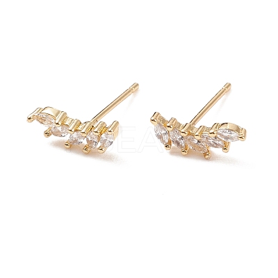 Clear Cubic Zirconia Leaf Stud Earrings EJEW-C029-01G-1