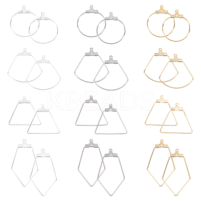 24Pcs 12 Style Sector & Ring & Trapezoid & Rhombus 304 Stainless Steel Pendants STAS-UN0027-16-1