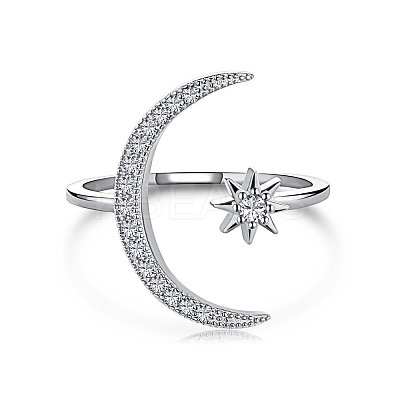 Rhodium Plated 925 Sterling Silver Cuff Rings RJEW-A019-26P-1