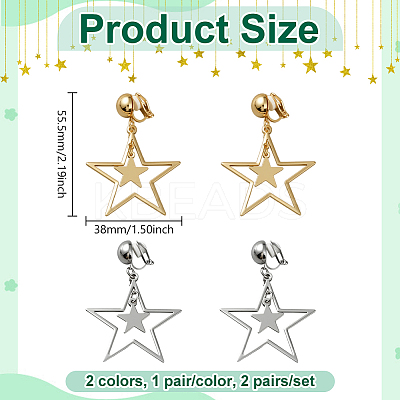 2 Pairs 2 Colors Brass Clip-on Earrings EJEW-HY0001-10B-1