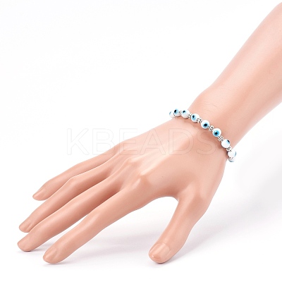 Handmade Round Evil Eye Lampwork Beaded Stretch Bracelets BJEW-JB05974-03-1