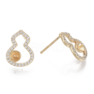 Brass Micro Pave Clear Cubic Zirconia Stud Earring Findings KK-N232-05-NF-1
