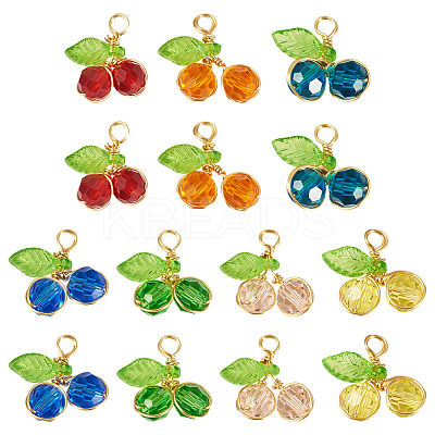 28Pcs 7 Colors Trabsparent Glass Pendants PALLOY-TAC0187-1