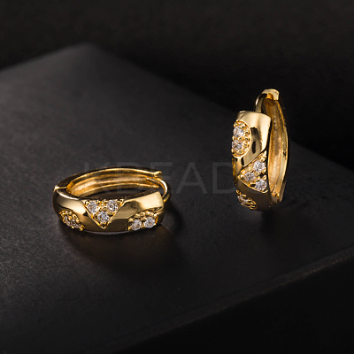 Real 18K Gold Plated Ring Brass Rhinestone Huggie Hoop Earrings EJEW-EE0001-114-1