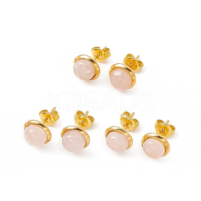 Gemstone Half Round Stud Earrings EJEW-P220-02G-1