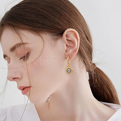 Cubic Zirconia Flat Round with Evil Eye Dangle Earrings EJEW-SW00011-03-1