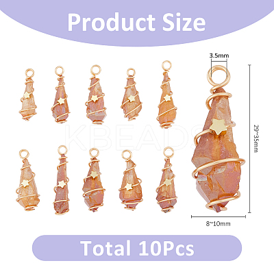 10Pcs Electroplated Raw Rough Natural Quartz Crystal Copper Wire Wrapped Pendants FIND-FH0009-12B-1