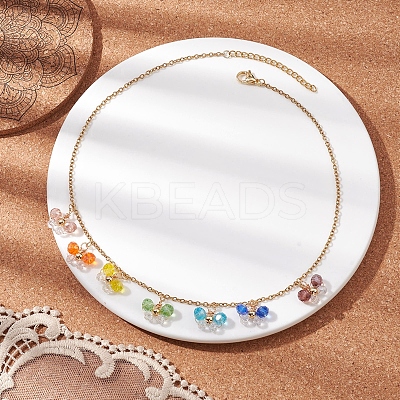 Bohemian Style Stainless Steel Glass Pendant Necklaces for Women NJEW-JN04655-1