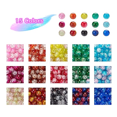 450Pcs 15 Colors Spray Painted Crackle Glass Beads CCG-YW0001-04-1