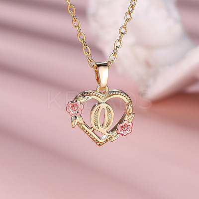 Brass Rose Flower Heart with Letter Pendant Necklaces FS-WGF6950-17-1