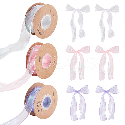 3 Rolls 3 Colors Flat Rainbow Color Nylon Organza Ribbon OCOR-CA0001-29-1