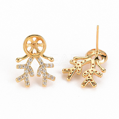 Brass Micro Pave Clear Cubic Zirconia Earring Findings KK-S356-256-NF-1